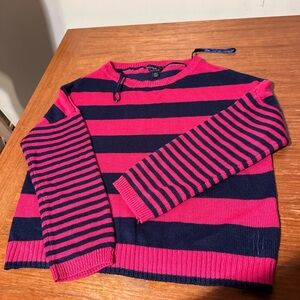 Girl’s Tommy Hilfiger Sweater Top Pullover Navy Blue/ Pink Striped Sz XL